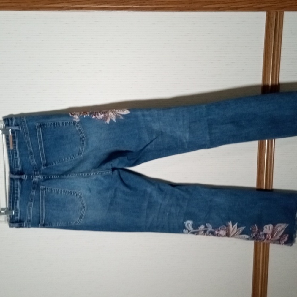 Soft Surroundings Blue Jeans with Floral Embroidery, Festival, Artistic, - Picture 6 of 7